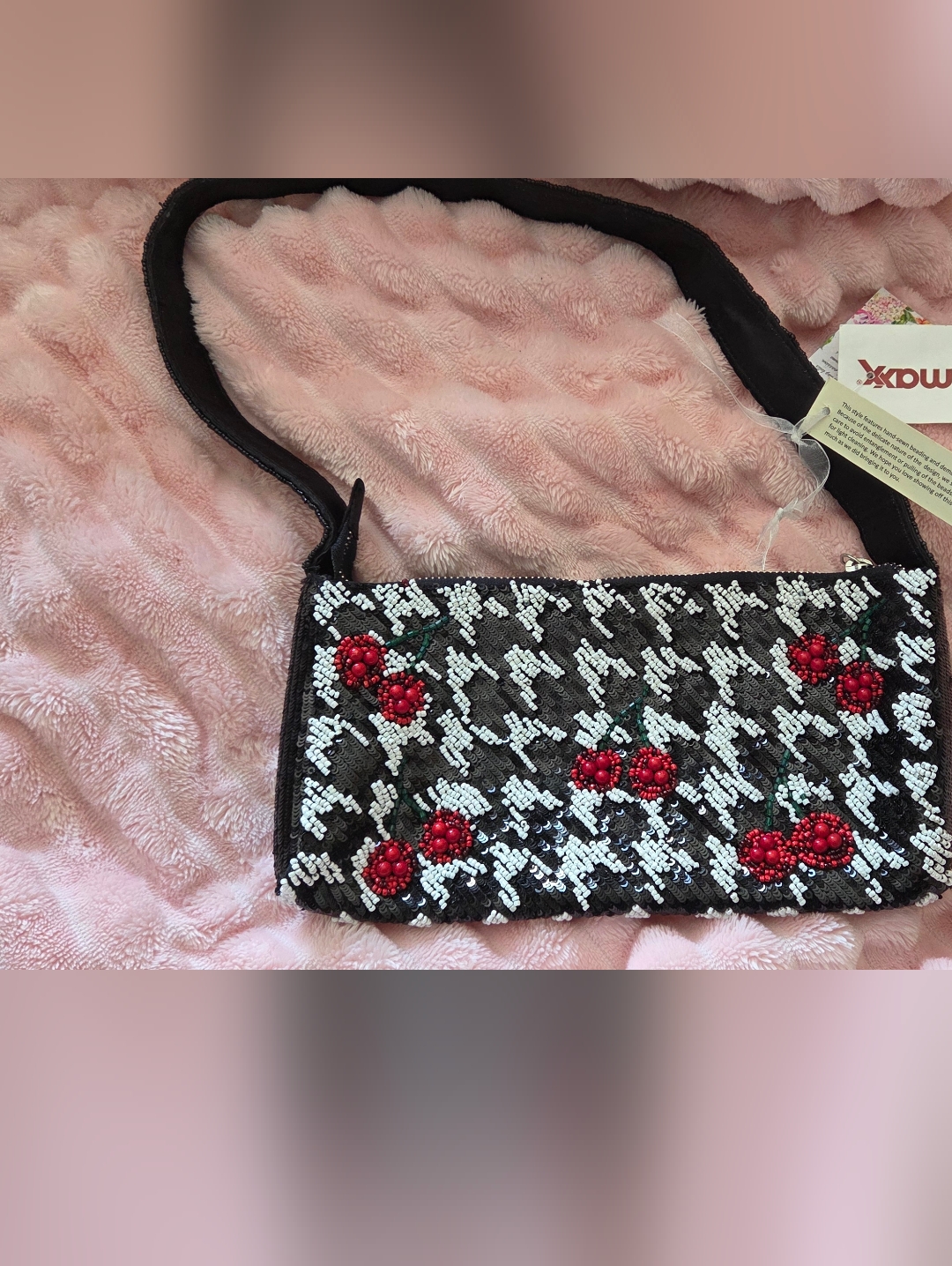 Viral Made In India Cherry Houndstooth Beaded Bag